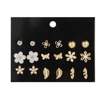 Retro Gold Earrings Set 9 Pairs