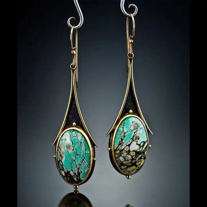 Retro Gold Marble Drop-Shaped Flower Colored Turquoise Earrings