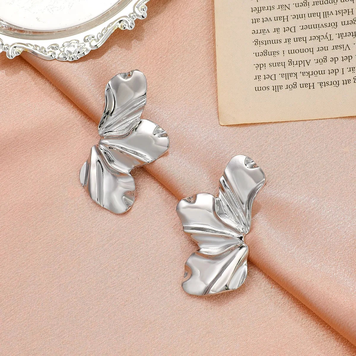 Retro Golden Flower Earrings Temperament Matte Irregular Petal Alloy Earrings