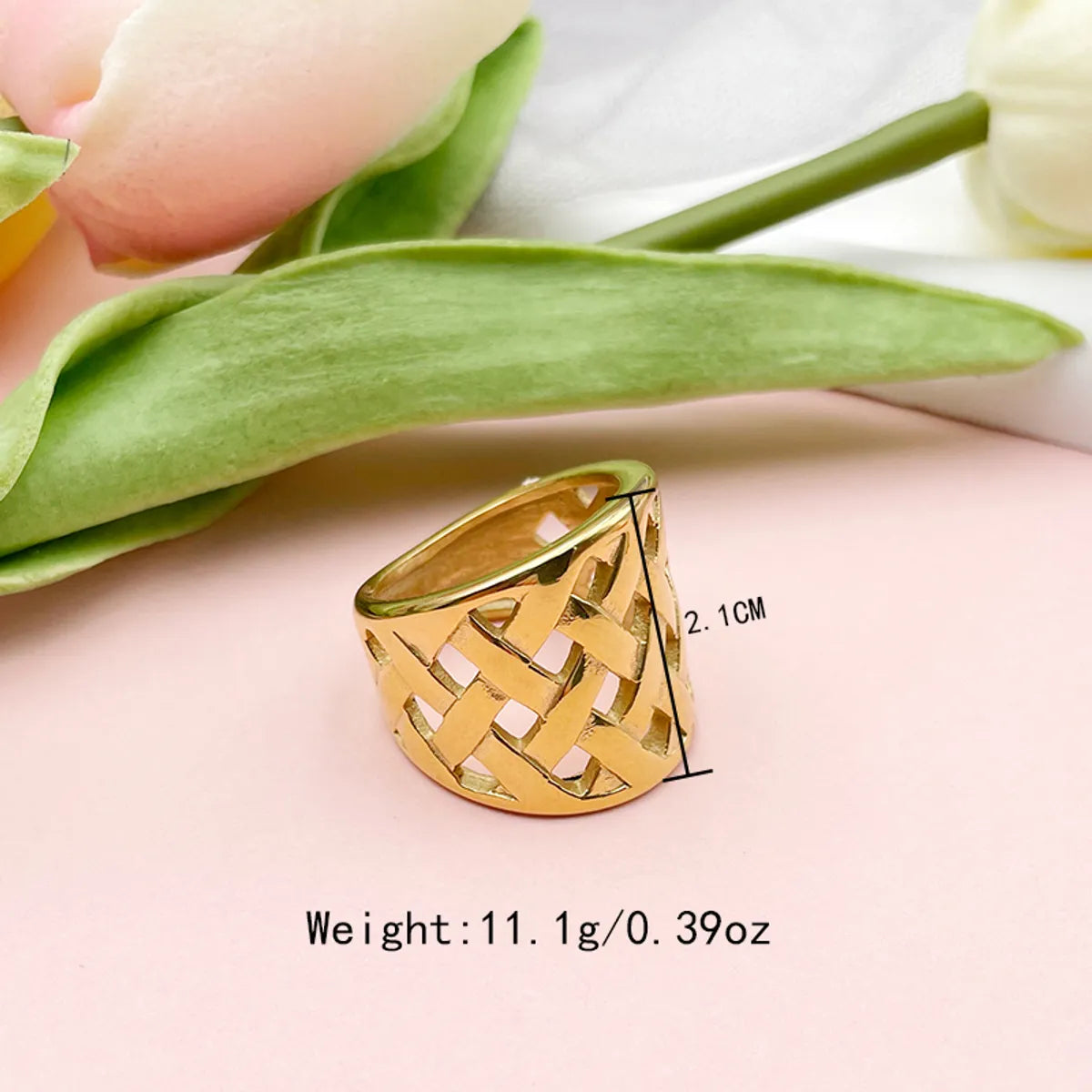 Retro Grid Stainless Steel Gold Plated Wide Band Ring In Bulk