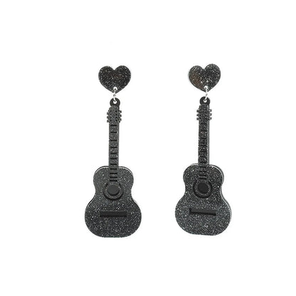 Retro Guitar Heart Shape Arylic Resin Enamel Women'S Drop Earrings 1 Pair