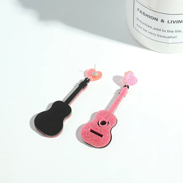 Retro Guitar Heart Shape Arylic Resin Enamel Women'S Drop Earrings 1 Pair