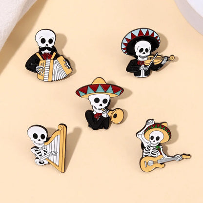 Retro Guitar Skull Alloy Stoving Varnish Unisex Brooches