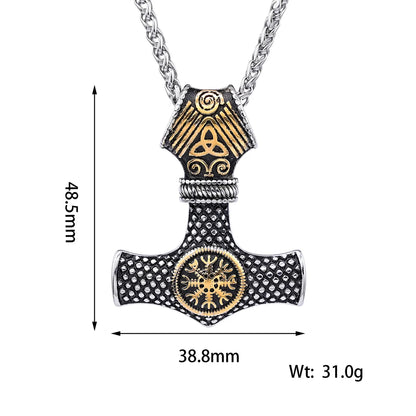 Retro Hammer Stainless Steel Polishing Plating Silver Plated Pendant Necklace