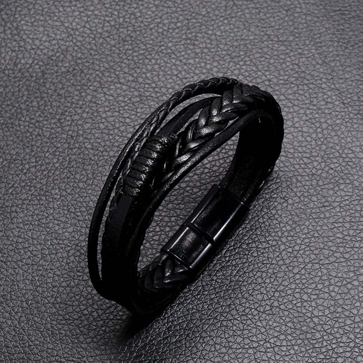 Retro Hand-Woven Men'S Leather Simple Multilayer Alloy Magnet Buckle Leather Bracelet Nihaojewelry