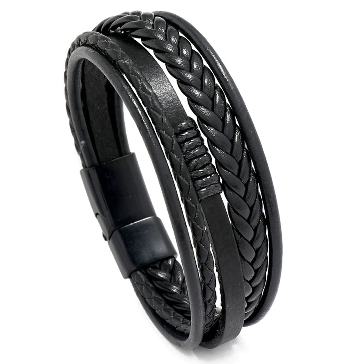 Retro Hand-Woven Men'S Leather Simple Multilayer Alloy Magnet Buckle Leather Bracelet Nihaojewelry