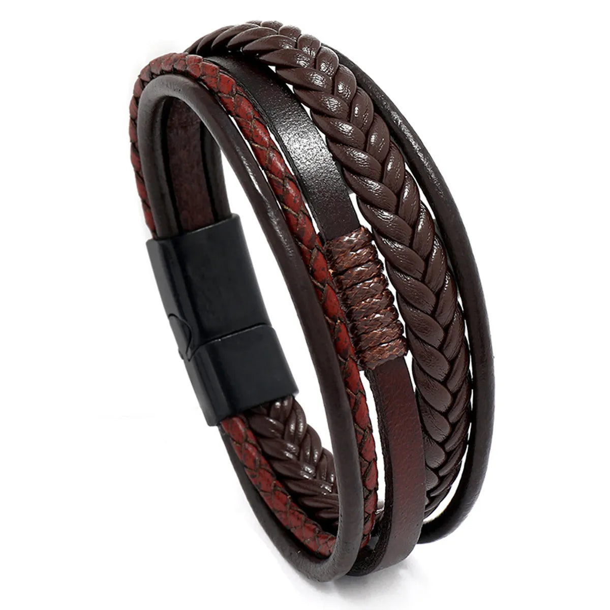 Retro Hand-Woven Men'S Leather Simple Multilayer Alloy Magnet Buckle Leather Bracelet Nihaojewelry