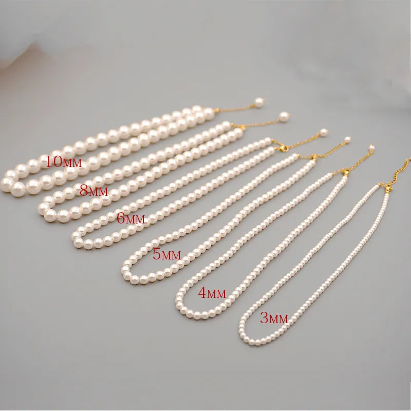 Retro Handmade Solid Color 304 Stainless Steel Imitation Pearl Titanium Steel Beaded Plating Gold Plated Women'S Necklace