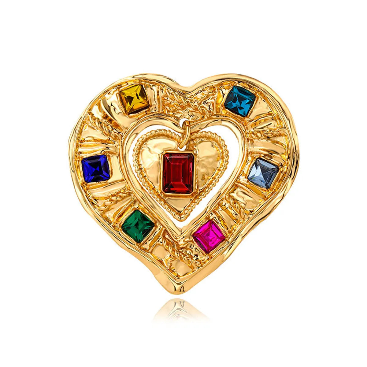 Retro Heart Shape Alloy Inlay Rhinestones Women'S Brooches