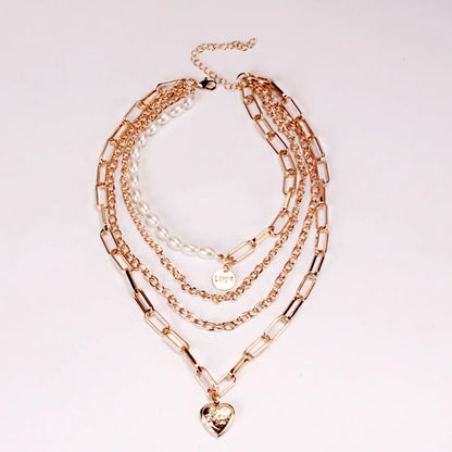 Retro Heart Shape Alloy Pearl Women's Layered Necklaces 1 Piece