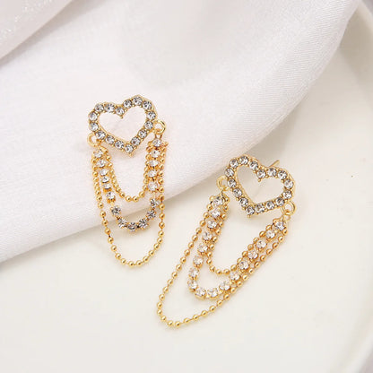 Retro Heart Shape Alloy Plating Rhinestone Drop Earrings