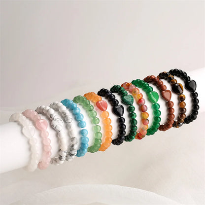 Retro Heart Shape Beaded Natural Stone Bracelets 1 Piece