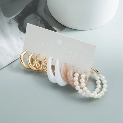 Retro Heart Shape Butterfly Arylic Imitation Pearl Alloy Women's Hoop Earrings 1 Set