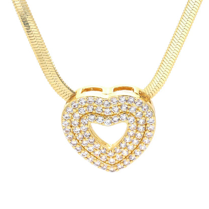 Retro Heart Shape Copper Plating Hollow Out Zircon Pendant Necklace 1 Piece