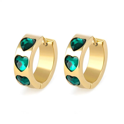 Retro Heart Shape Copper Plating Inlay Turquoise Zircon Earrings 1 Pair