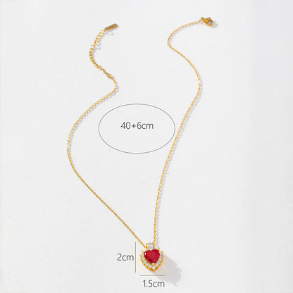 Retro Heart Shape Copper Plating Inlay Zircon Pendant Necklace