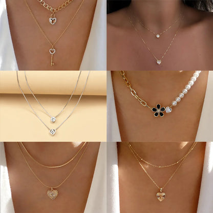 Retro Heart Shape Flower Alloy Enamel Artificial Pearls Rhinestones Women'S Necklace 1 Piece