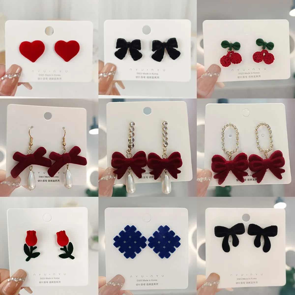 Retro Heart Shape Flower Bow Knot Alloy Flocking Inlay Artificial Pearls Rhinestones Women'S Earrings 1 Pair