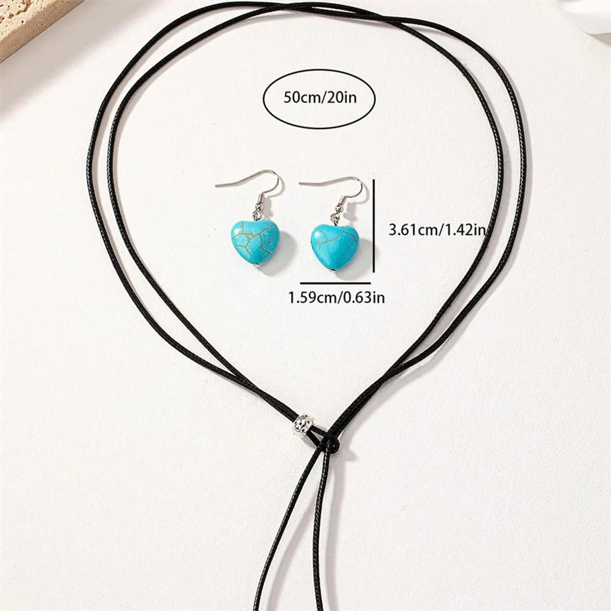 Retro Heart Shape Pu Leather Inlay Turquoise Women'S Jewelry Set