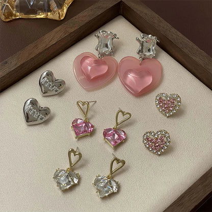 Retro Heart Shape Silver Plated Inlay Artificial Pearls Rhinestones Women's Earrings 1 Pair