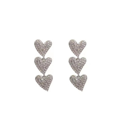 Retro Heart Shape Silver Plated Inlay Artificial Pearls Rhinestones Women's Earrings 1 Pair