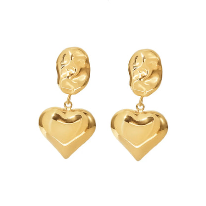 Retro Heart Shape Stainless Steel Gold Plated Earrings 1 Pair