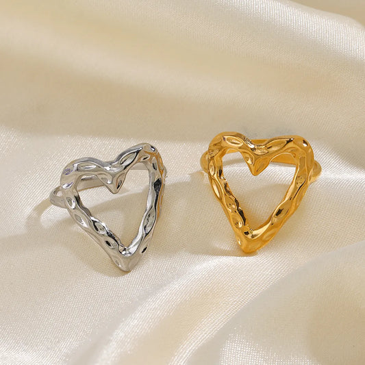 Retro Heart Shape Stainless Steel Plating 18k Gold Plated Open Rings