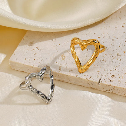 Retro Heart Shape Stainless Steel Plating 18k Gold Plated Open Rings