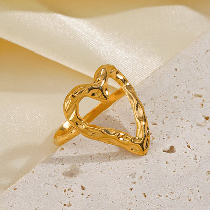 Retro Heart Shape Stainless Steel Plating 18k Gold Plated Open Rings