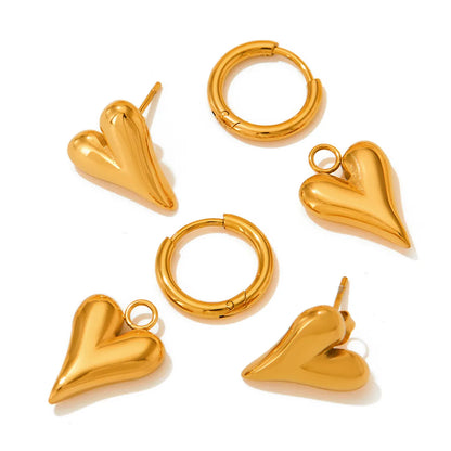 1 Pair Retro Heart Shape Plating Stainless Steel Drop Earrings Ear Studs