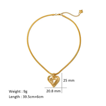 Retro Heart Shape Stainless Steel Plating Hollow Out 18k Gold Plated Pendant Necklace