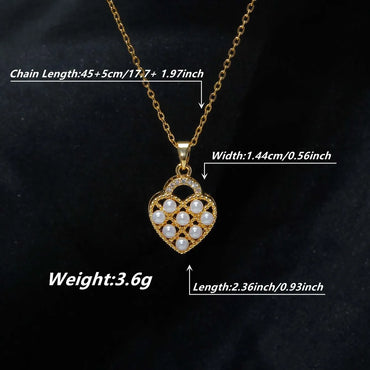 Retro Heart Shape Stainless Steel Plating Inlay Artificial Pearls 18k Gold Plated Pendant Necklace