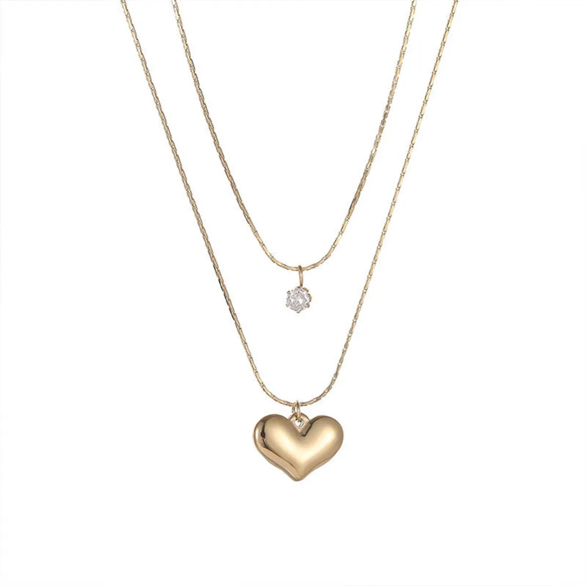 Retro Heart Shape Stainless Steel Titanium Steel Plating Inlay Zircon Layered Necklaces