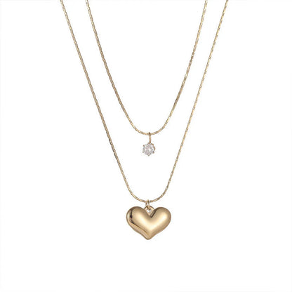 Retro Heart Shape Stainless Steel Titanium Steel Plating Inlay Zircon Layered Necklaces