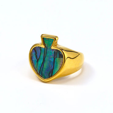 Retro Heart Shape Titanium Steel Enamel Inlay Shell Rings