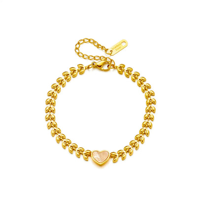 Retro Heart Shape Titanium Steel Gold Plated Shell Bracelets 1 Piece