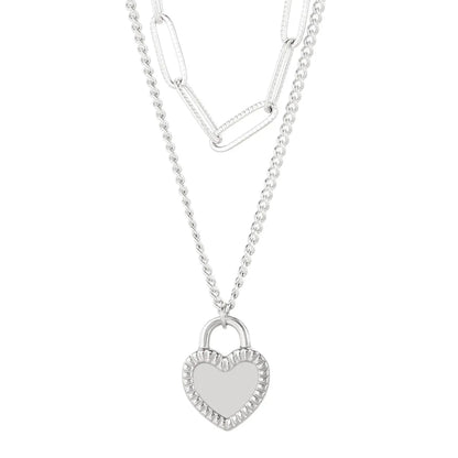 Retro Heart Shape Titanium Steel Layered Chain 18k Gold Plated Layered Necklaces