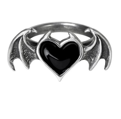 Retro Heart Shape Wings Alloy Plating Ancient Silver-plated Women's Rings