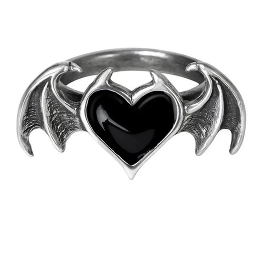 Retro Heart Shape Wings Alloy Plating Ancient Silver-plated Women's Rings