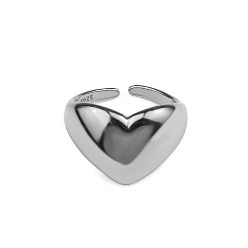 Retro Heart-Shaped Glossy Creative Opening Adjustment Metal Ring