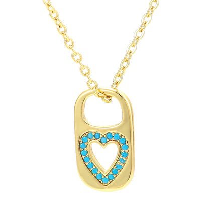 Retro Hollow Lock Heart Micro-inlaid Zircon Copper Necklace Wholesale Gooddiy