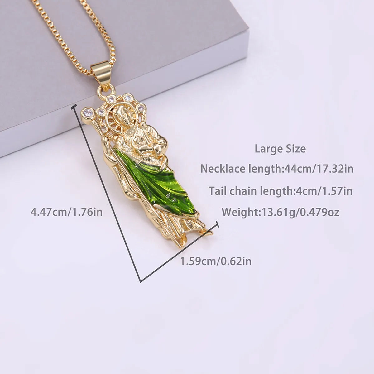 Retro Human Copper Enamel Plating Inlay Zircon 18k Gold Plated Pendant Necklace