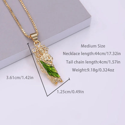 Retro Human Copper Enamel Plating Inlay Zircon 18k Gold Plated Pendant Necklace