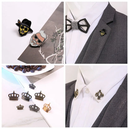 Retro Human Crown Alloy Inlay Artificial Gemstones Unisex Brooches