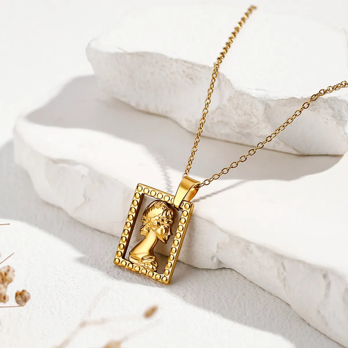 Retro Human Stainless Steel 18k Gold Plated Pendant Necklace