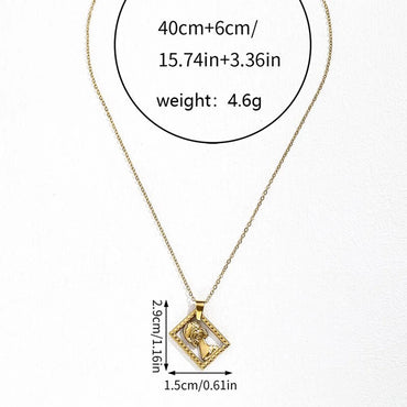 Retro Human Stainless Steel 18k Gold Plated Pendant Necklace