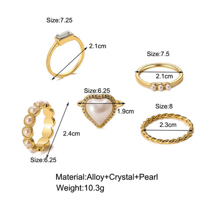 Retro Inlaid Pearl Peach Heart Joint Ring Set 5-Piece Set