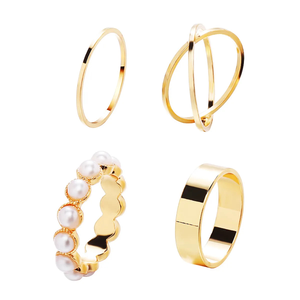 Retro Inlaid Pearl Ring Four Piece Set