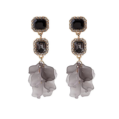 Retro Irregular Acrylic Crystal Black Rose Petal Earrings Wholesale