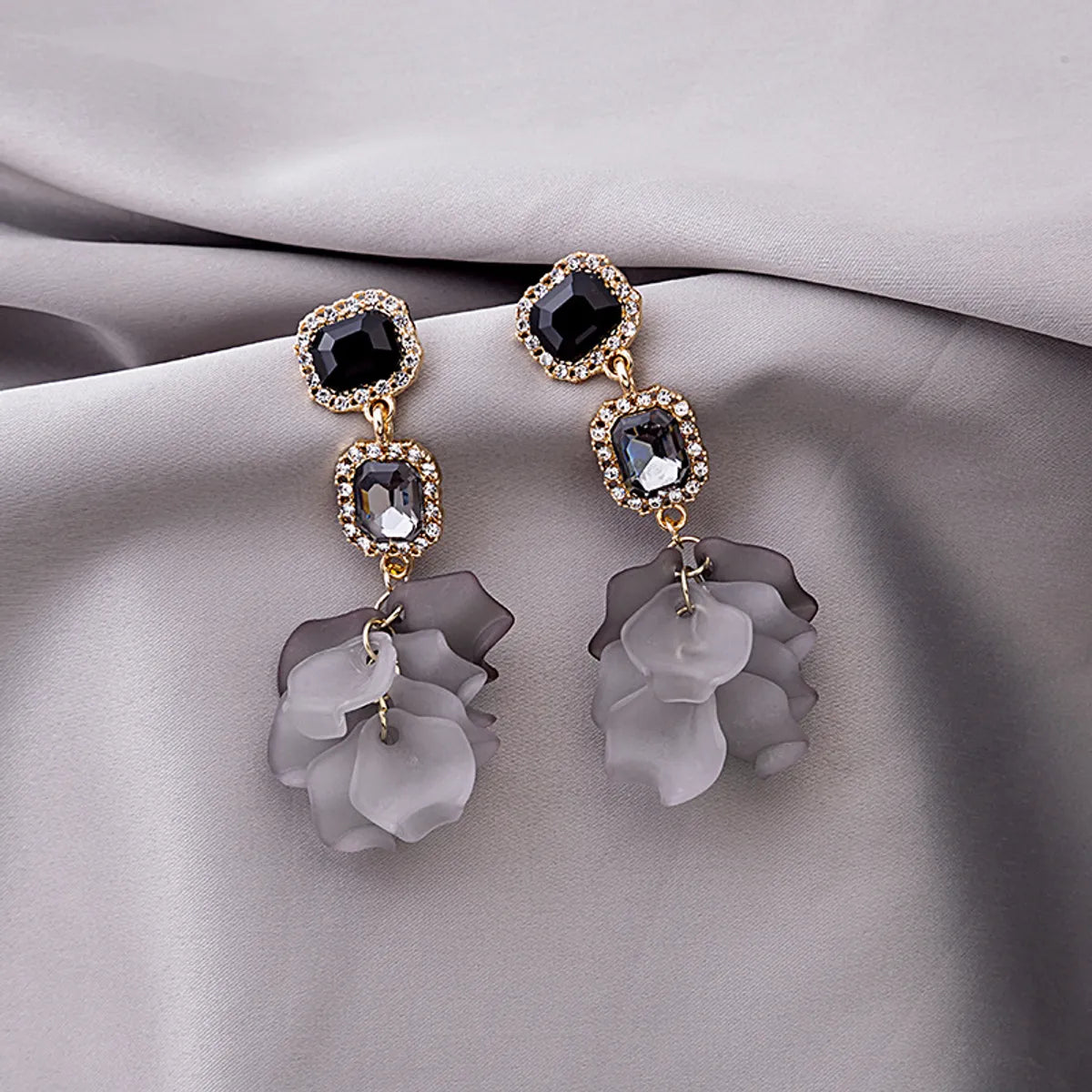 Retro Irregular Acrylic Crystal Black Rose Petal Earrings Wholesale